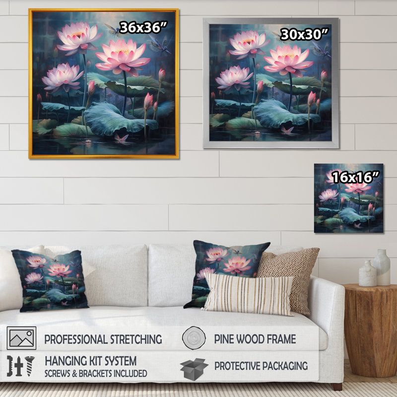 Impression sur toile Lotus Lotus, Cadre simple noir, H 16 po x l 16 po x P 1 po