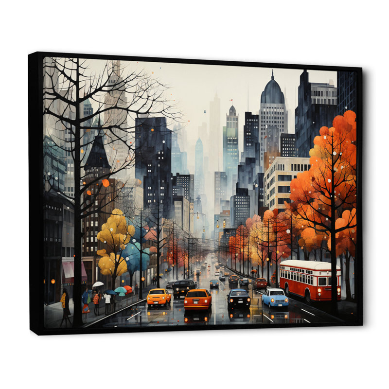 «Bold Cityscape Urban Fog III - City Buildings», art mural, Cadre flottant noir, H 12 po x l 20 po x P 1 po