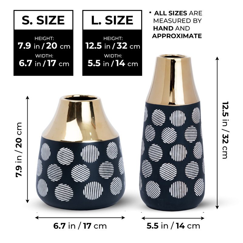 Vase en céramique: bordure dorée, fleurs fraîches et fausses, Noir