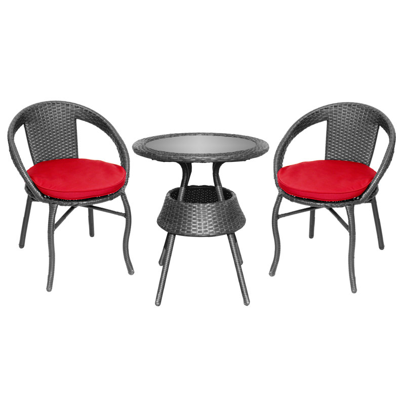 Ensemble bistro avec coussins 27,5 po Felker, Noir, rouge