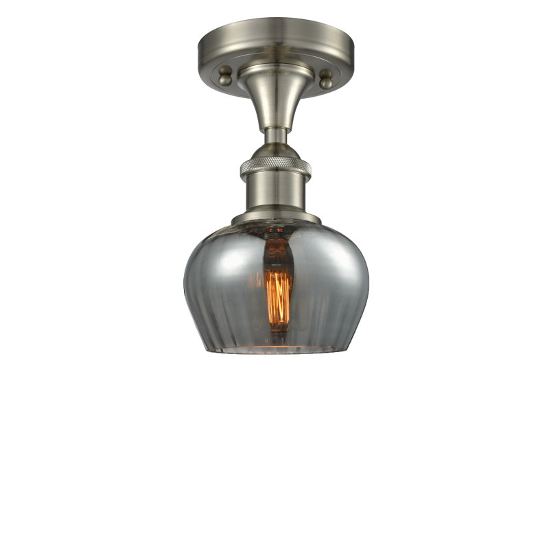 Patrina Glass Semi Flush Mount, Brushed Satin Nickel, Smoked