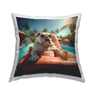 Tropical Pool Dog Outdoor Printed Pillow by Jim Baldwin
