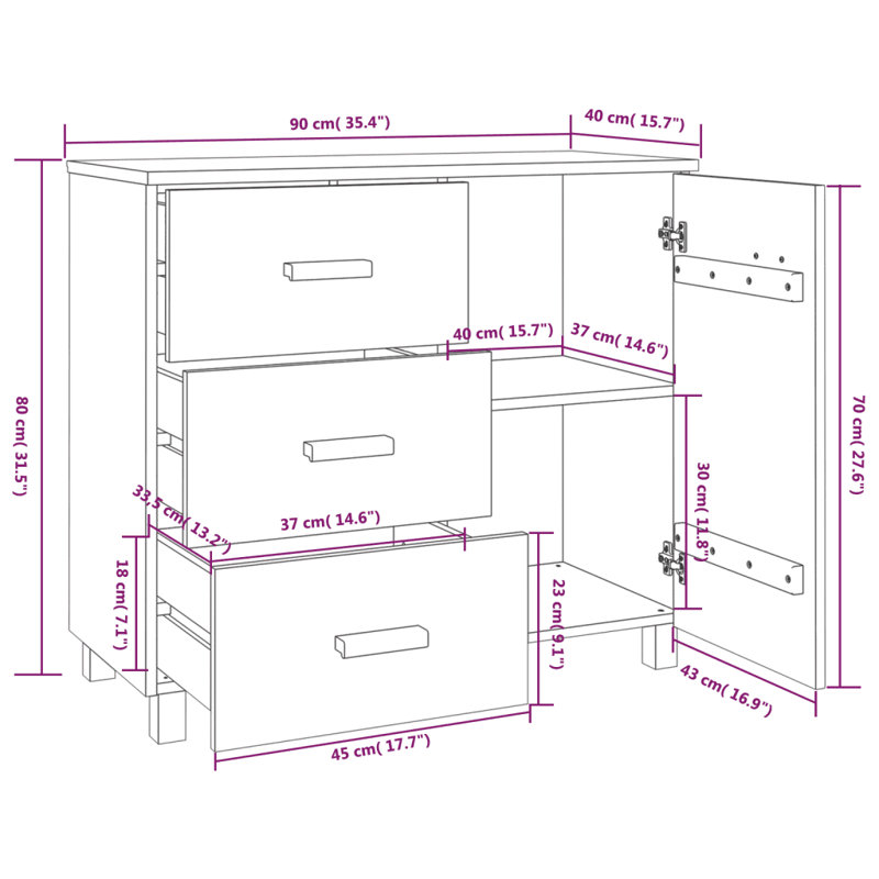 Haydyn 90cm Solid Wood Sideboard, Light Grey
