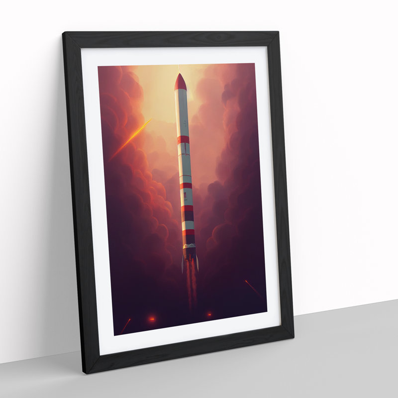 Compelling Spaceship Rocket - Single Picture Frame Print, 64cm H x 46cm W x 2cm D, Black Framed