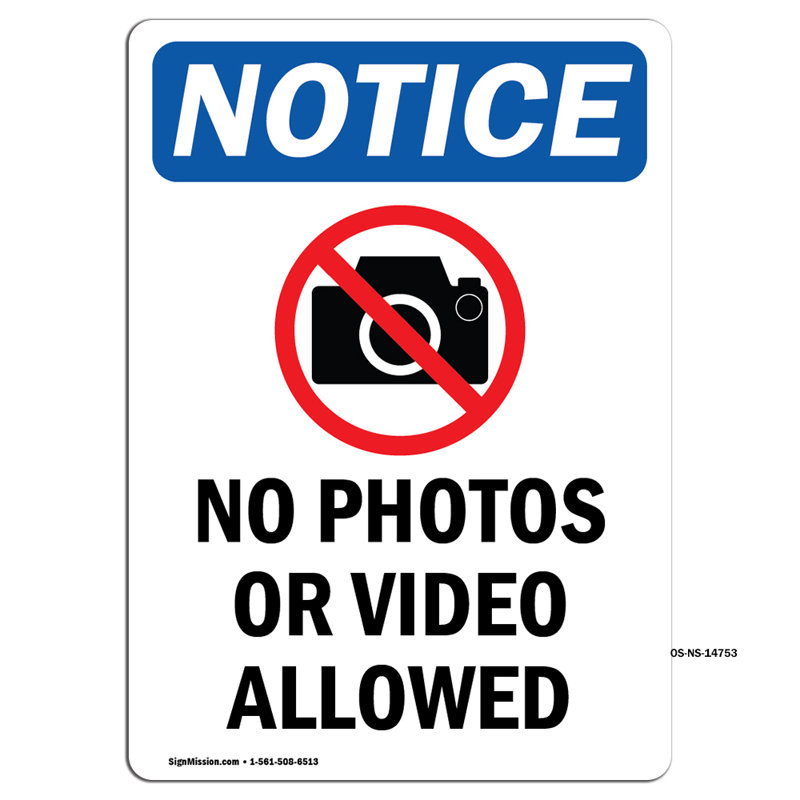 Pas de photos ni de vidéo permise avec panneau décoratif 7 po x 5 po