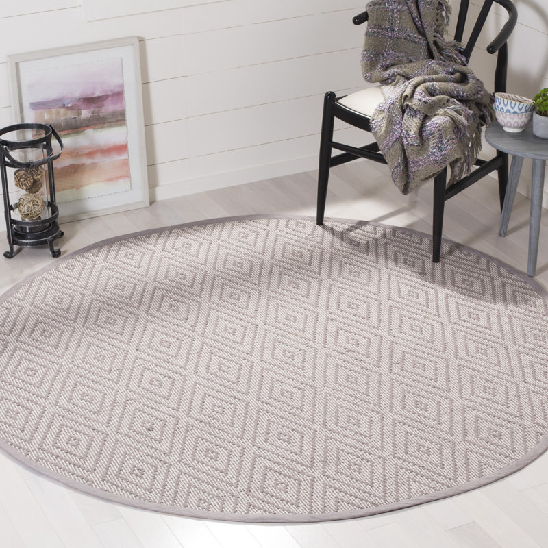 Akihito Hand Woven Cotton Geometric Rug, Round 6'