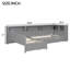 Lit plateforme simple en L gris avec lit gigogne, tiroir et 5 tablettes de rangement, confortable pour plusieurs personnes
