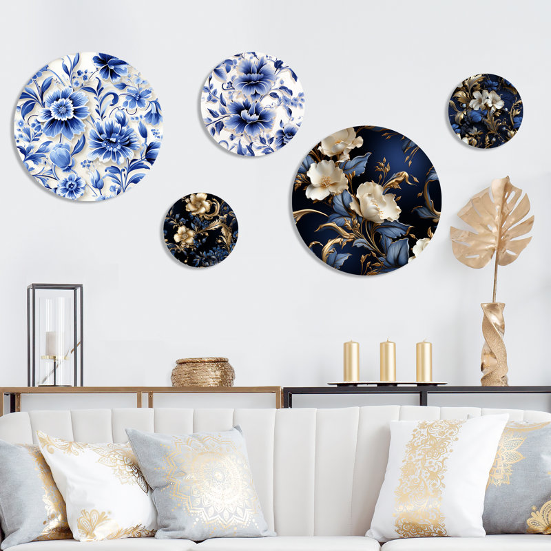 Acton - Ensemble de 5 art mural floral rond