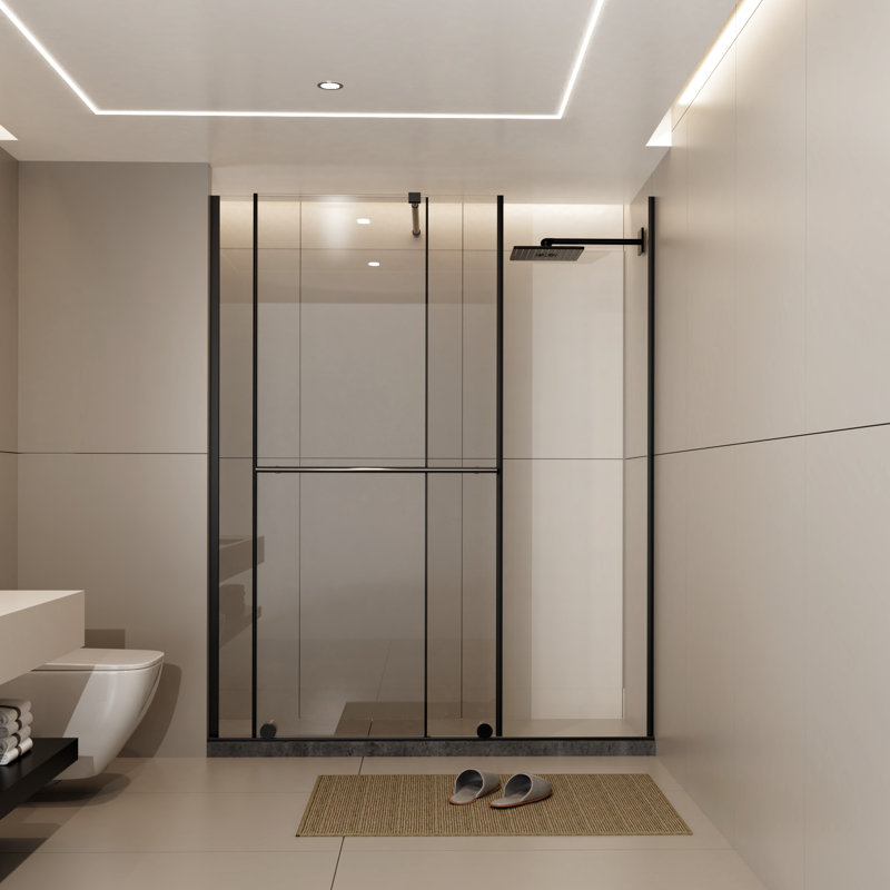 Walk-In Shower Screen 72 In.H X 30 - 60 In.W, 1/4" Thick Glass, Stainless Steel Handle, Black Supporting Bar, Door, Dual Usage, Solid And Stable, Leak- In.W Glass 1/4 Inch Tempered Handle & Dual