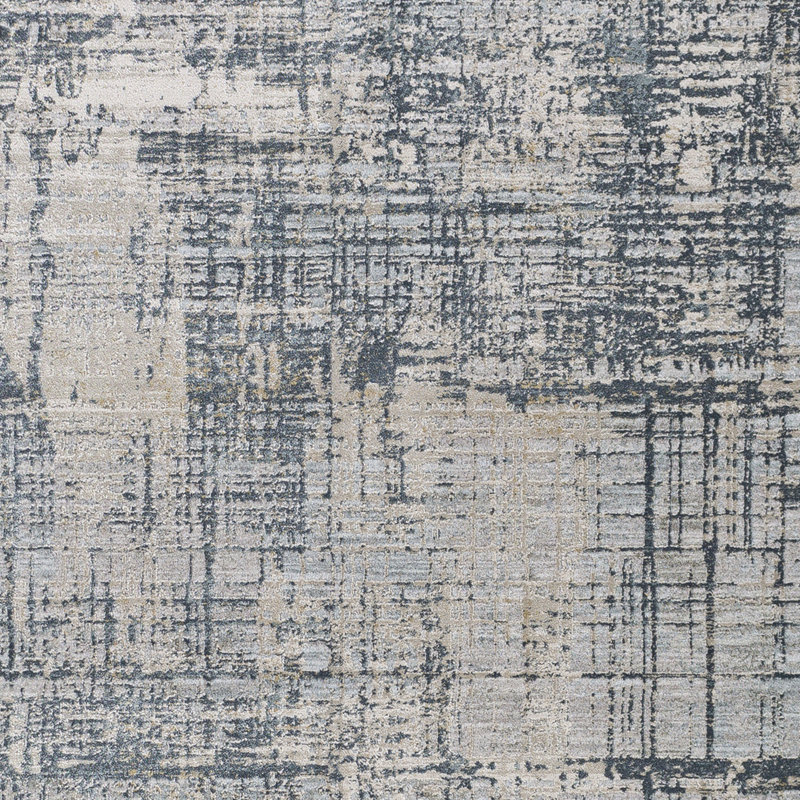 Tapis bleu / gris à motif abstrait Bannon, Rectangle 5 pi x 7 pi 5 po