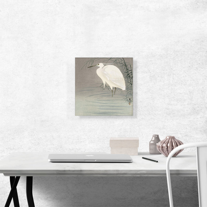 «Wading Egret» par Ohara Koson - reproduction d'art sur toile tendue, H 12 po x l 12 po x P 1,5 po