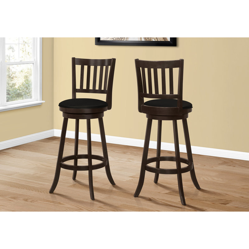 Tabouret de bar pour 2 personnes, pivotant, hauteur, structure en bois brun foncé, coussin de siège noir, rembourrage moderne et confortable, design tendance