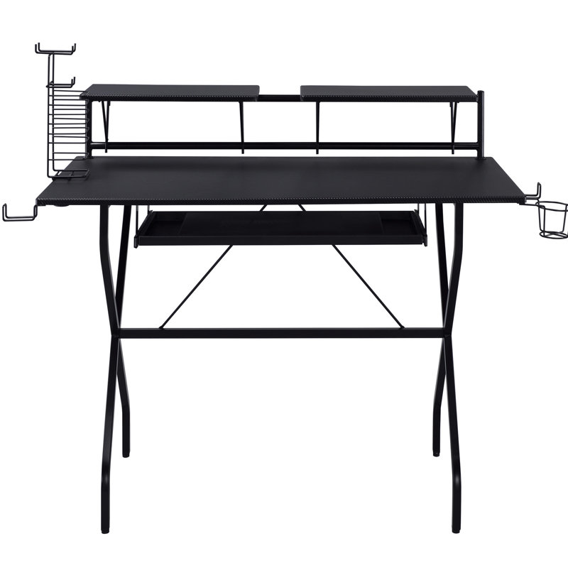 Black Computer Desk Featuring Keyboard Tray, Build And Practical Design With Ample Desktop Area For Various Uses