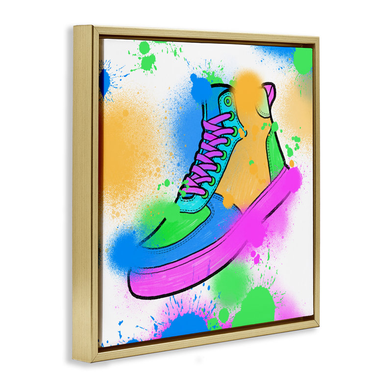 «Splattered Cool Sneakers» par Marcus Prime, H 25 po x l 25 po, Cadre flottant gris lustré