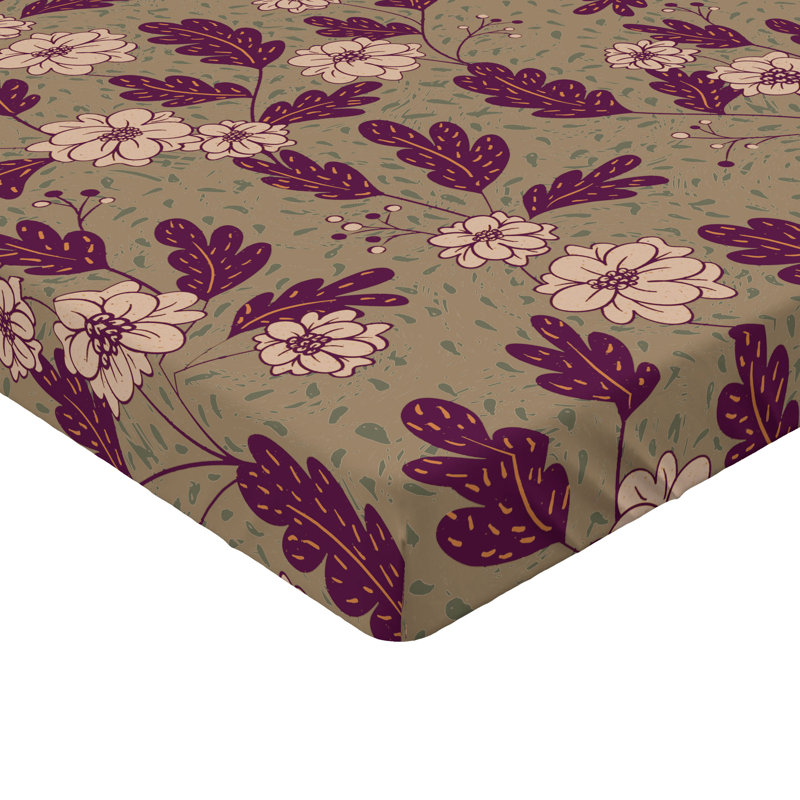 Drap-housse Ambesonne, Prune, vert olive pâle / floral, Drap-housse très grand californien