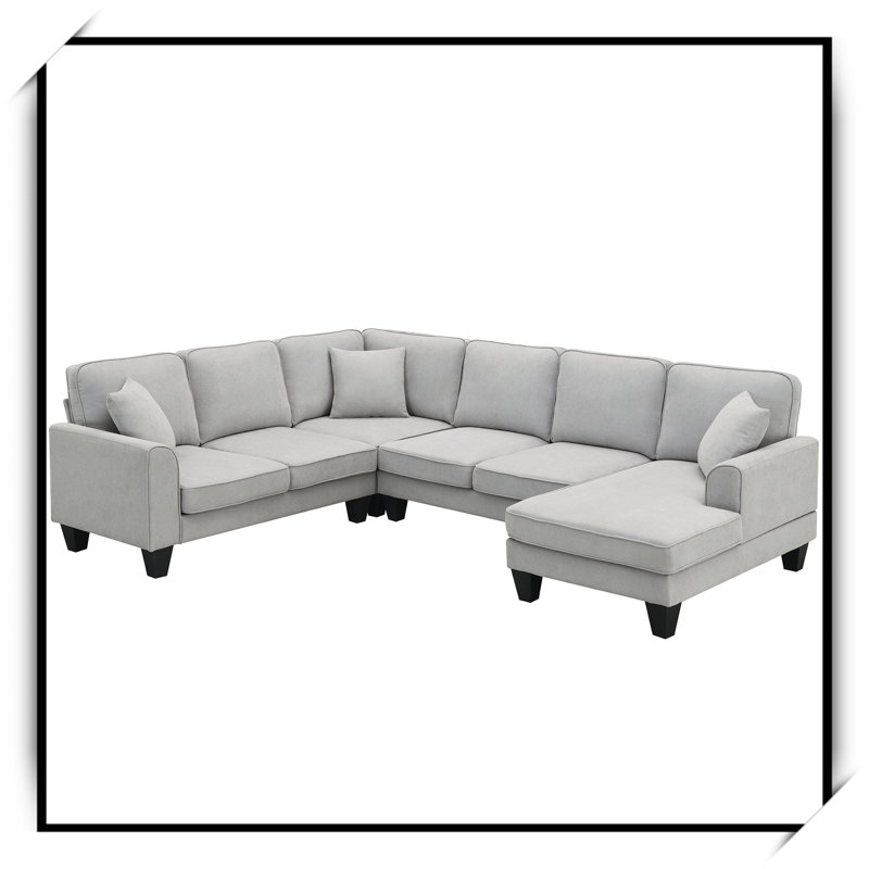 108*85.5" Modern U Shape Sectional Sofa, Light Gray Fabric