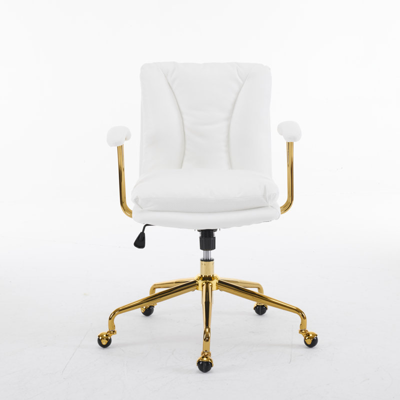 24" W Swivel Upholstered PU Office Chair, White
