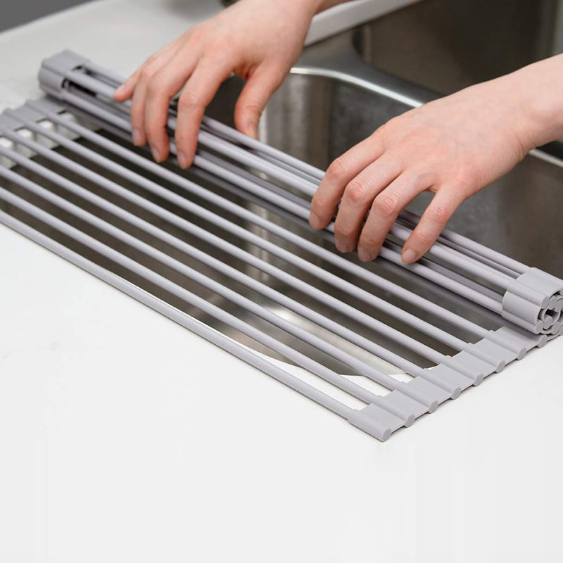 Égouttoir à vaisselle pliable en silicone en acier inoxydable, H 0,30 po x l 13,10 po x P 17,50 po