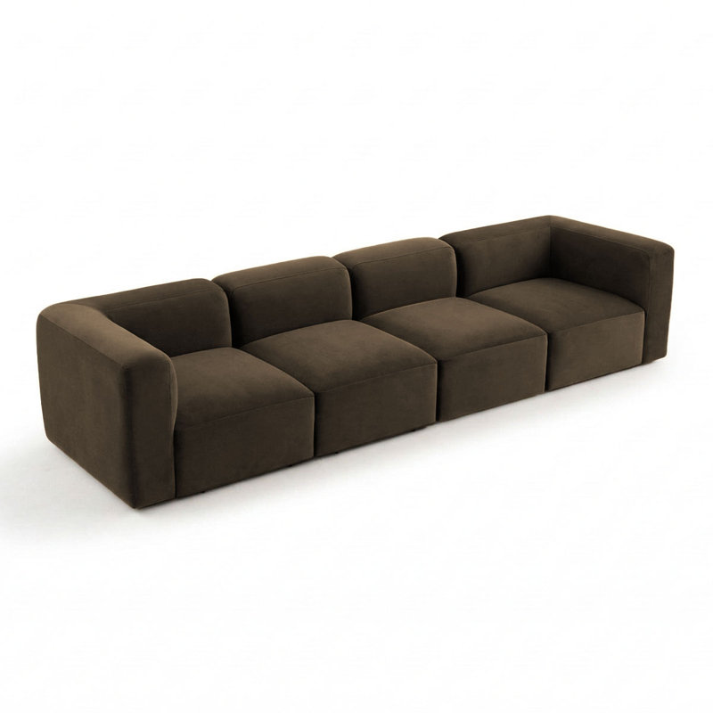 Canapé modulaire surdimensionné en velours performant de 129 po à assise profonde 129 po, Chocolat