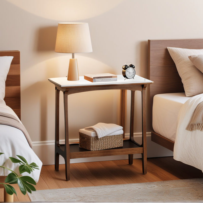 Slim Farmhouse End Table - Rustic Brown Nightstand w/Storage for Small Spaces
