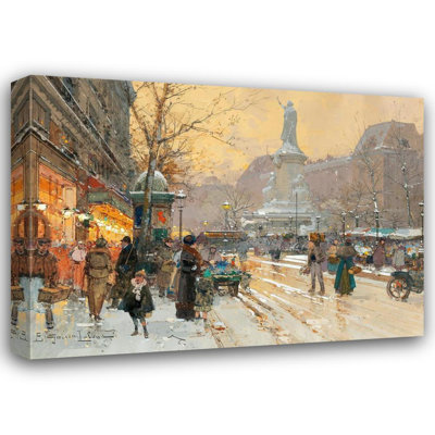 "Paris, Place De La République in the Rain," by  Eugène Galien-Laloue - Gallery Wrap Canvas Wall Art