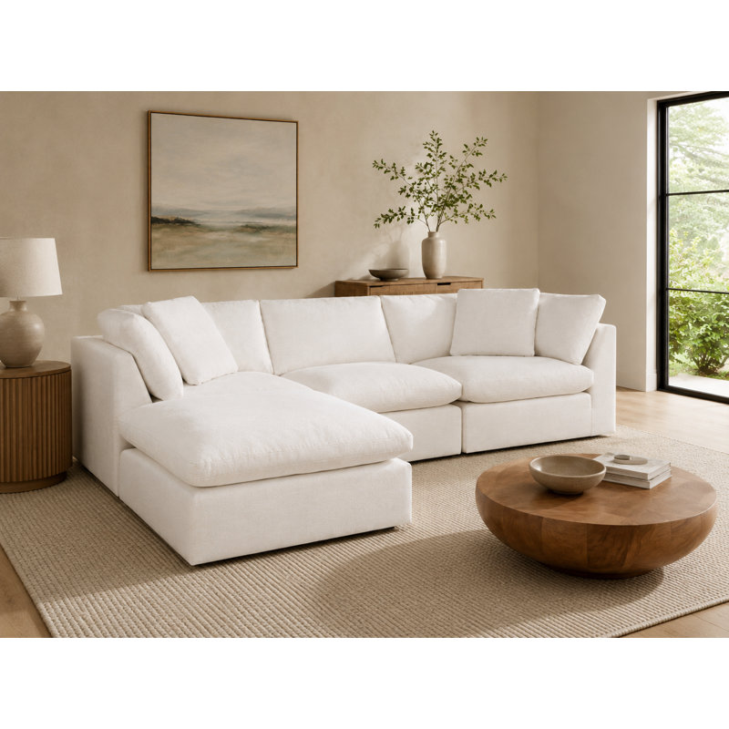 Cloud-Style Performance Fabric Sectional Sofa with Movable Ottoman