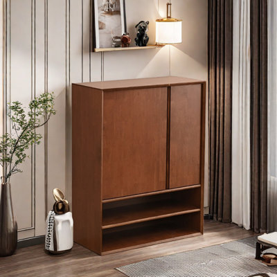 Footwear Cabinet Solid Wood Entrance Cabinet 17 Pair Solid Wood Shoe Storage Cabinet