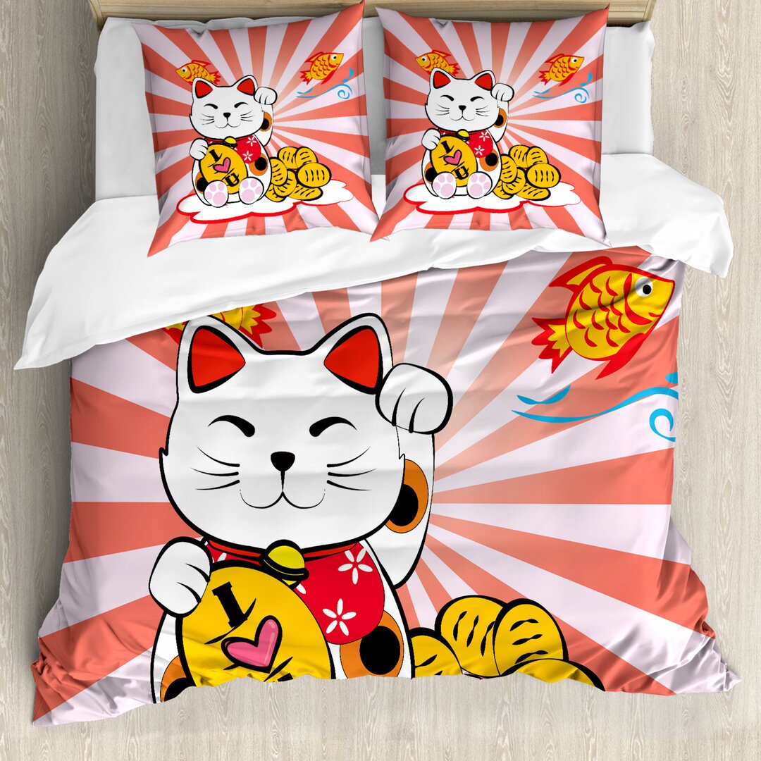 Bettbezug Set, Starburst Linien Katze, japanisch, Mehrfarbig