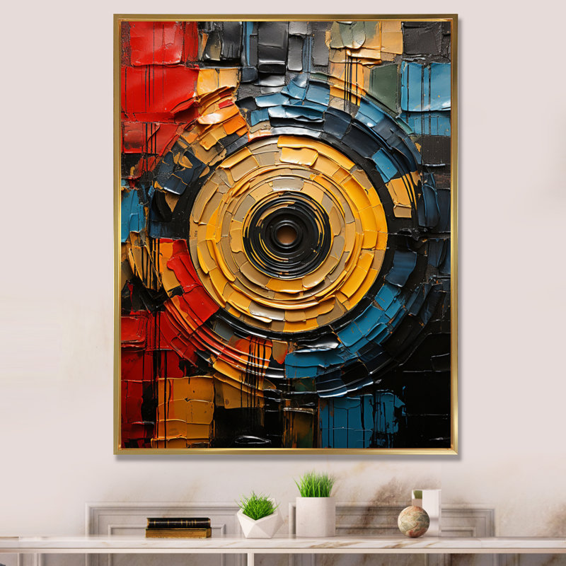 Musique sur toile, impression de mosaïque de disque vinyle, Cadre flottant doré, H 40 po x l 30 po x P 1,5 po