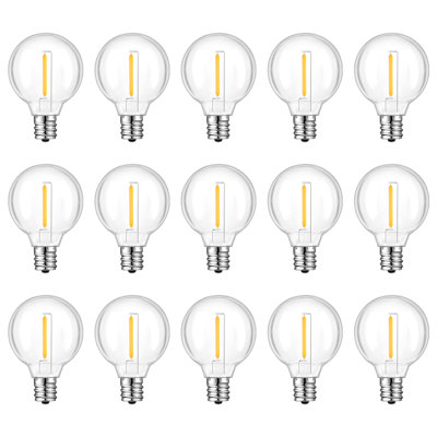 G40 LED Replacement Light Bulbs 15 Pack, E12 Screw Base Waterproof Globe Bulbs Light for Indoor Outdoor String Lights, Patio Cafe Decor, Dimmable, 2700K Warm White