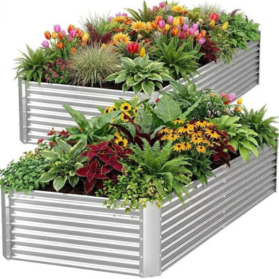2 Pack Galvanized Raised Garden Bed Kit, Large Rectangular Metal Oval Raised Garden Beds, Outdoor Deep Root Box Planter for Gardening, Vegetables, Flowers, Herbs