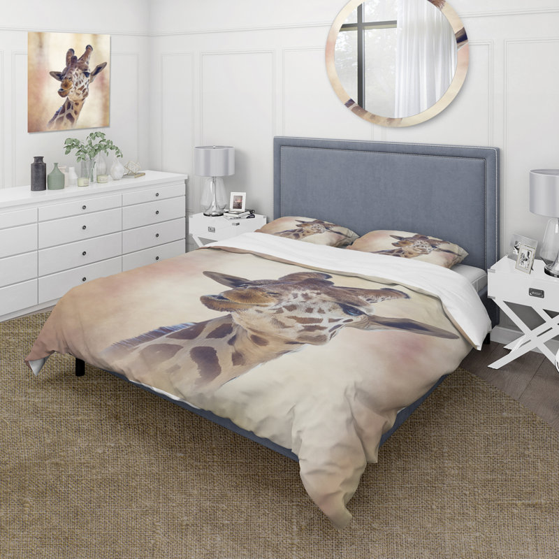 Portrait of A Giraffe I - Ensemble de housse de couette Farmhouse - Microfibre de polyester
