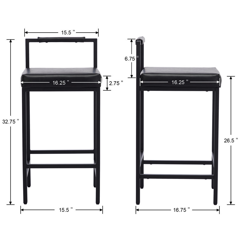 Tabourets de bar rembourrés Lis, Noir, Tabouret de comptoir (siège d'une hauteur de 26 p