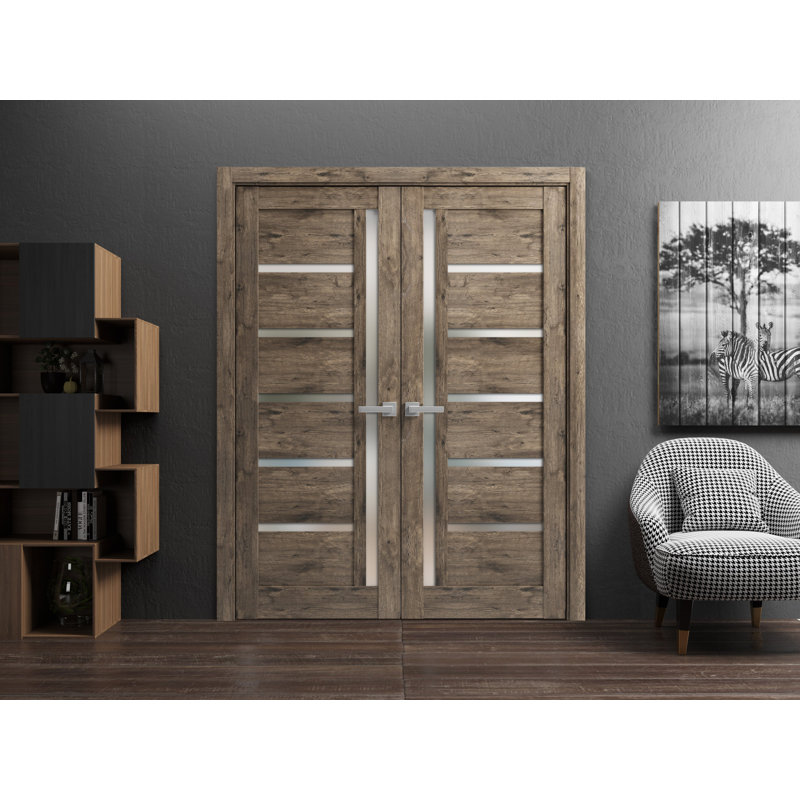 Portes françaises à panneaux en bois Quadro, Chêne cognac, 84 po x 96 po