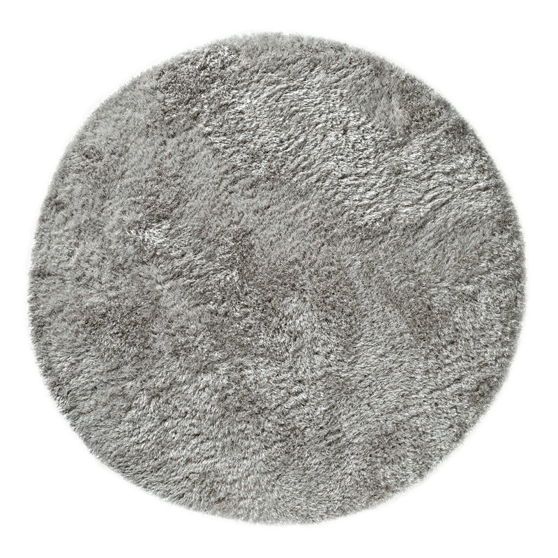 Plush Deep Pile Shaggy Silver Rug, Round 150cm