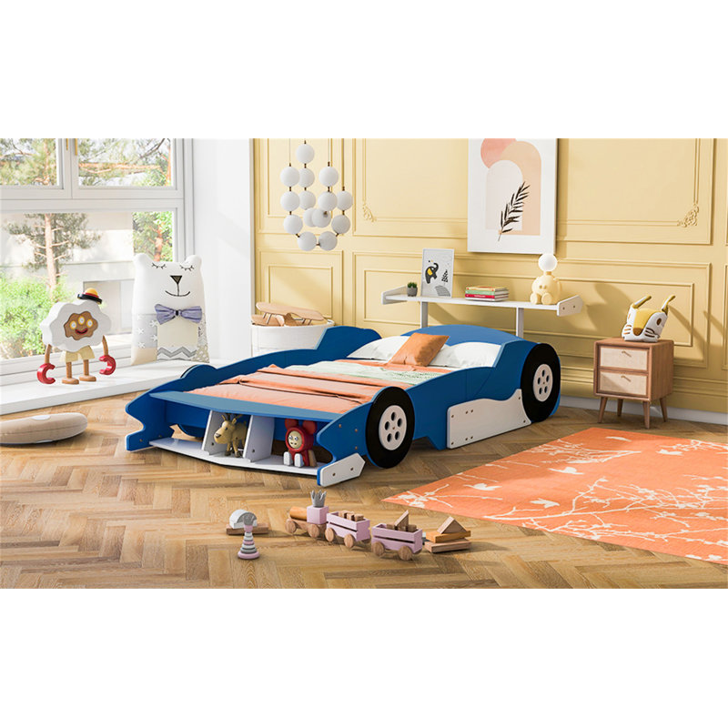 Lit plateforme pleine grandeur en forme de voiture de course avec roulettes