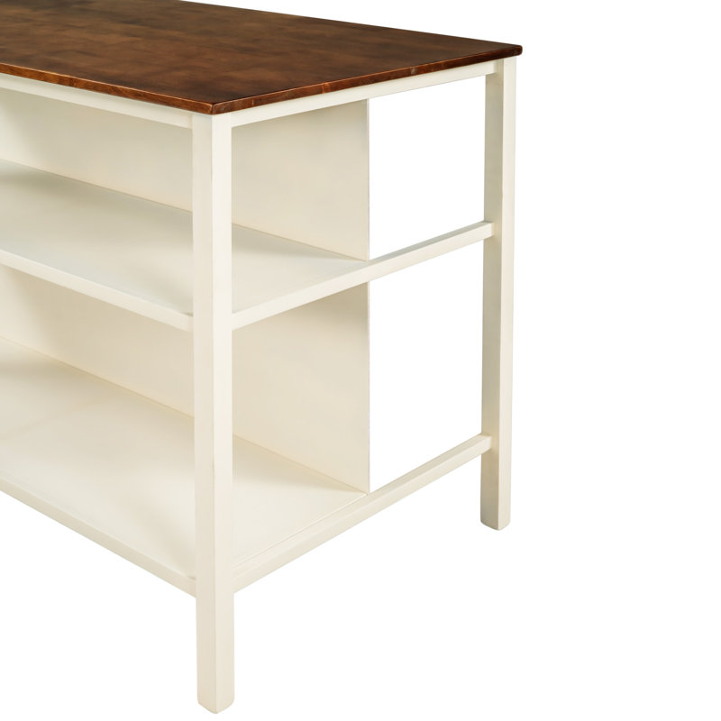 Topmax Solid Wood Rustic 45" Stationary Kitchen Island(No Include Stool)
