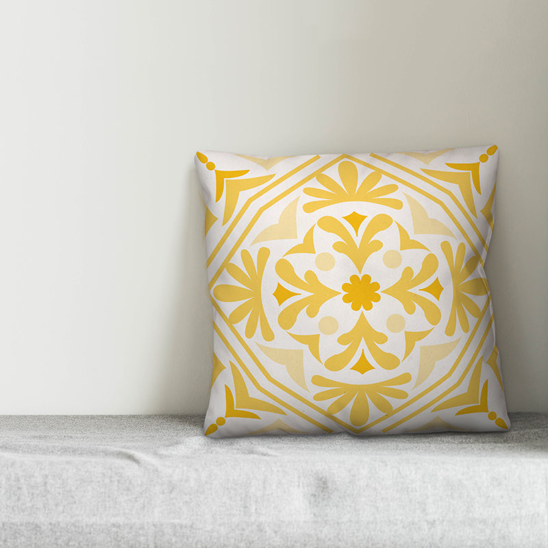  Coussin Medallion, 16 po x 1 po, Jaune, Pas de bourre