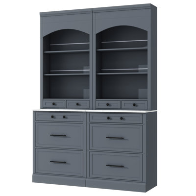 Ensemble de 2 garde-manger autoportants modernes de 83,7 po avec plateau en faux marbre, 5 tiroirs et tablette réglable Modern
