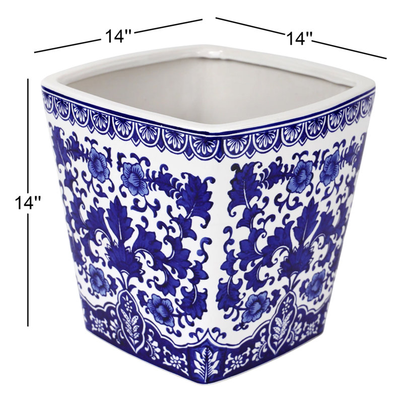 Jardinière bleue et jardin Camelia, H 14 po x l 14 po x P 14 po