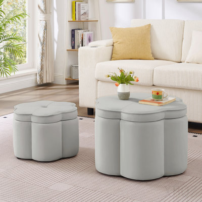 Set of 2 Ottoman with Storage, Flower Shape Petal Ottoman, Upholstered Velvet Storage Ottoman Bench, for Living Room, Living Room and Entryway - Gray