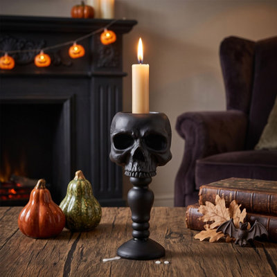 Décoration d'Halloween : Bougie en résine antique en forme de crâne, gobelet gothique en forme de crâne, bougeoir décoratif de table.