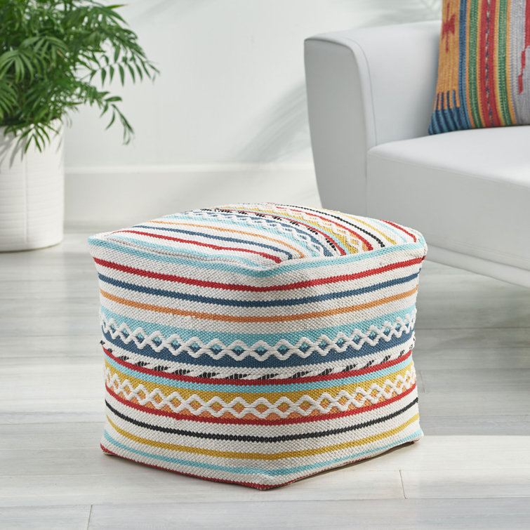 16" Wide Square Striped Pouf Ottoman