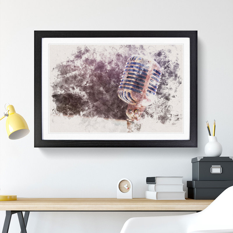 Steel Vocal Microphone - Picture Frame Graphic Art Print, Black Framed, 45cm H x 63cm W x 2cm D
