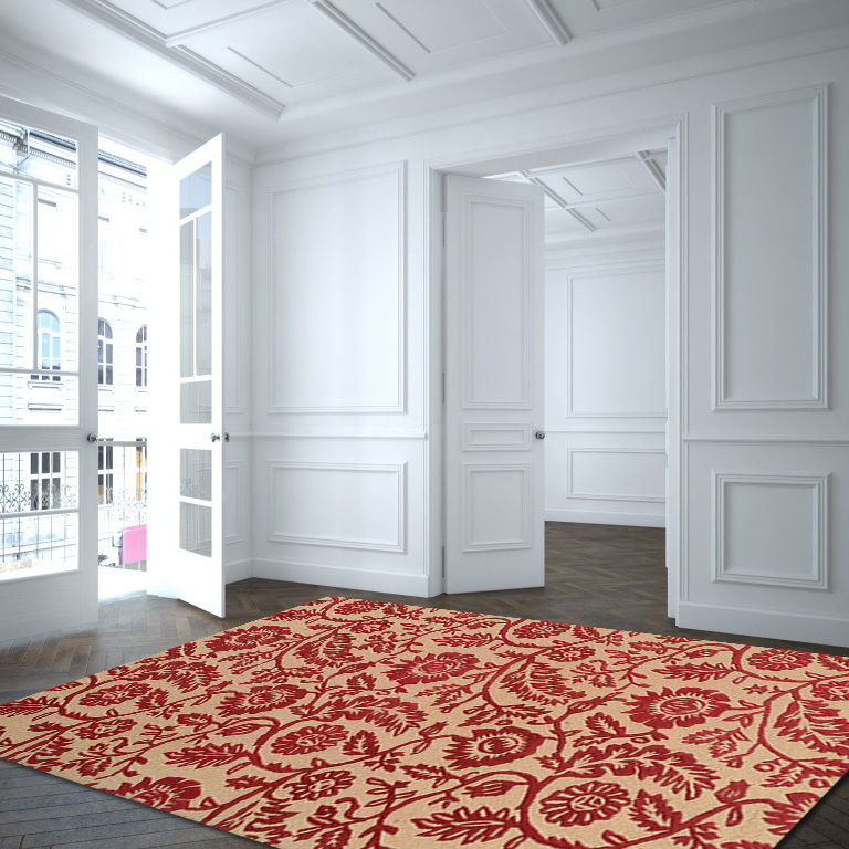 Tapis décoratif Bourgogne en laine Touffeté à la main à motif floral Corbridge, Rectangle 8 pi x 11 pi