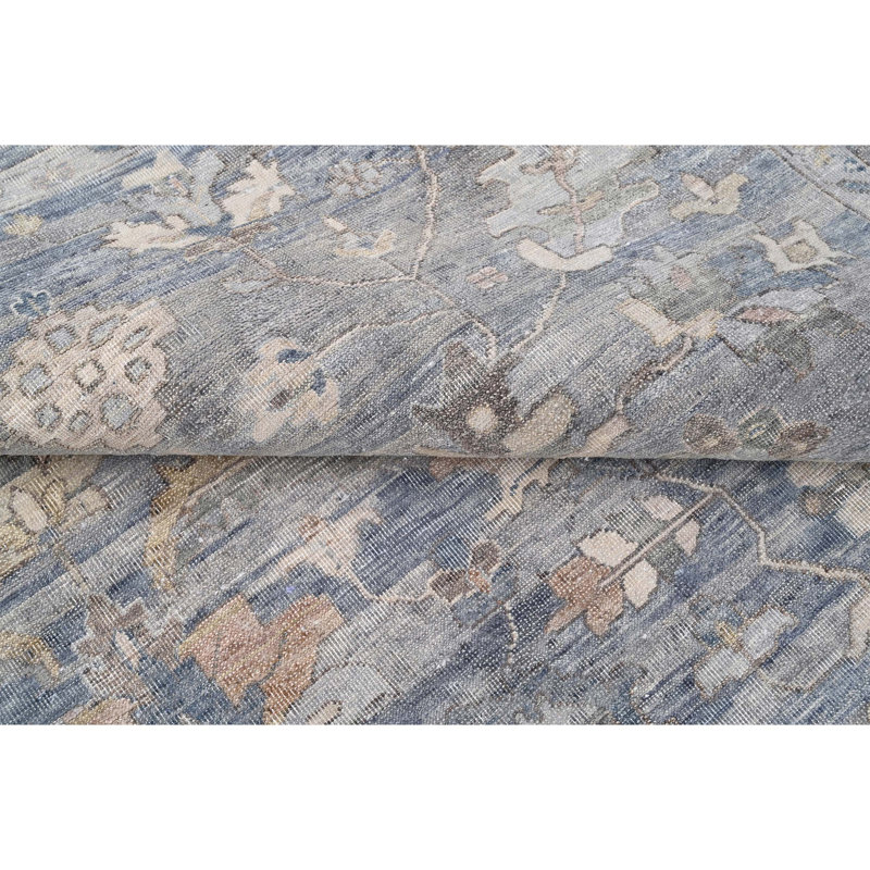 Wool Oriental Area Rug in Gray/Blue/Cream, Rectangle 9' x 12'