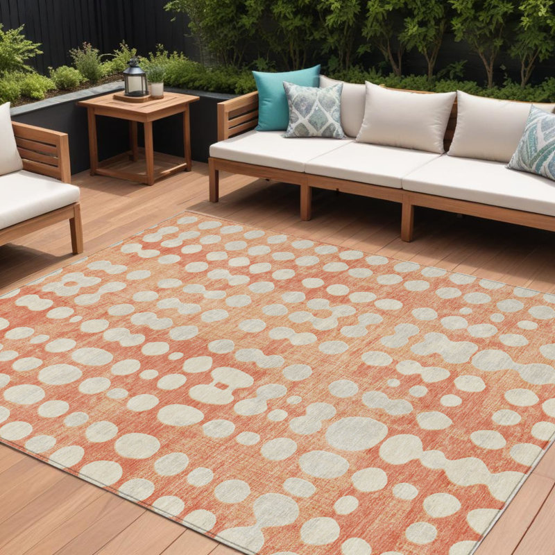 Tapis extérieur lavable abstrait corail et ivoire 9 pi x 12 pi