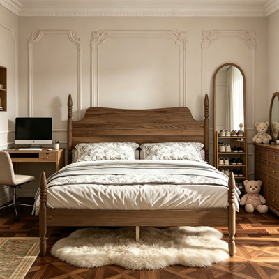 Platform Bed Frame, Spindle Bed With Curved Tall Headboard, No Box Spring Needed, Retro Four Poster Bed