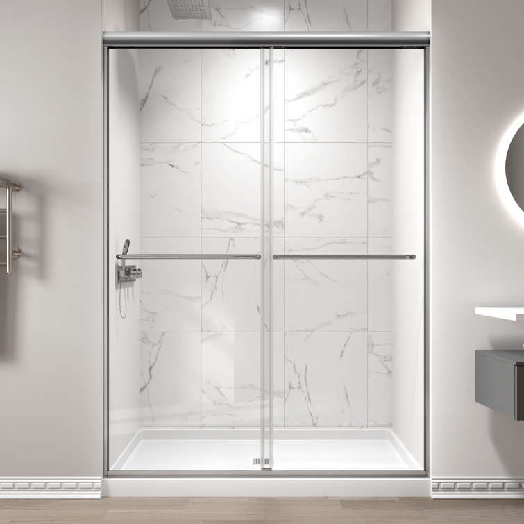 50" - 54" W x 70" H Double Sliding Semi-Frameless Shower Door with 1/4" (6mm) Clear Tempered Glass