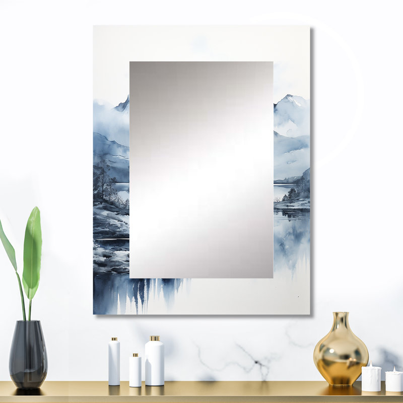 Gris gris bleu minimalisme forêt reflets I - miroir mural minimaliste, miroir décoratif gris, impression d'art en métal